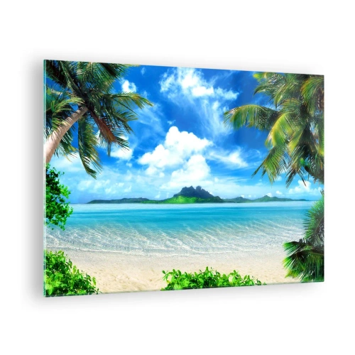 Bild på glas Arttor 70x50 cm - Tropikens azur - Landskap, Hav, Strand, Mystisk Ö, Tropikerna, Till vardagsrum, Till sovrum, Blå, Vit, Horisontella, Glas, GAA70x50-2528