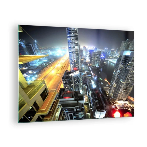 Bild på glas Arttor 70x50 cm - Underverk på öknen - Stad, Dubai, Arkitektur, Resor, Förenade Arabemiraten, Till vardagsrum, Till sovrum, Vit, Gul, Horisontella, Glas, GAA70x50-2642