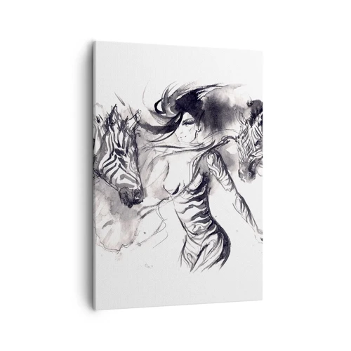Canvastavla - Bild på duk - Dansar med zebror - 50x70 cm