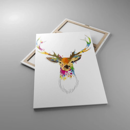 Canvastavla - Bild på duk - Hjort badar i färg - 80x120 cm