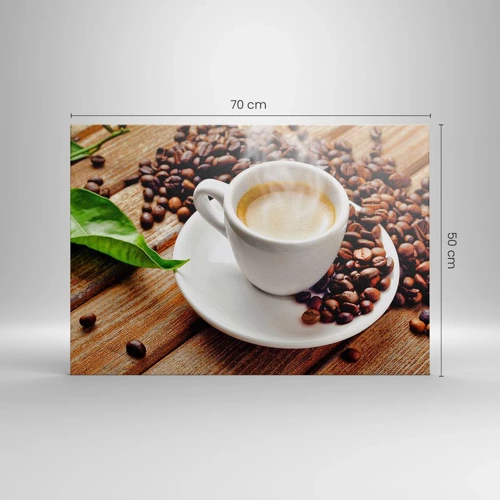 Canvastavla - Bild på duk - Kaffe på bordet - 70x50 cm