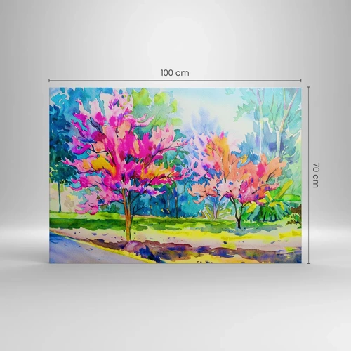 Canvastavla - Bild på duk - Regnbågsträdgård i vårskenet - 100x70 cm