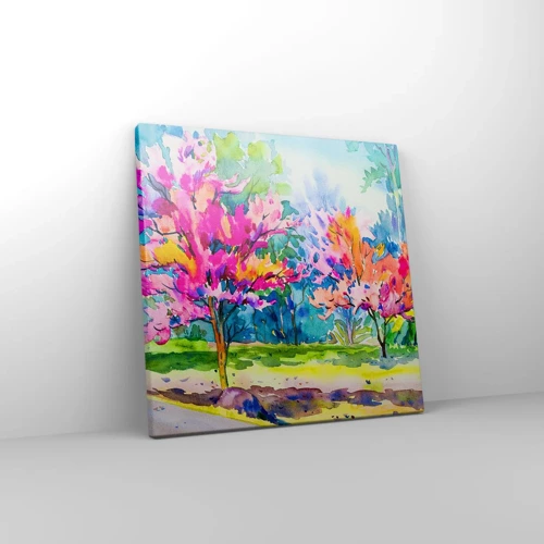 Canvastavla - Bild på duk - Regnbågsträdgård i vårskenet - 30x30 cm