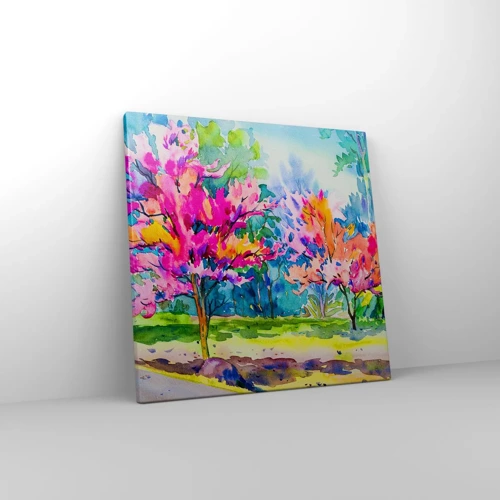 Canvastavla - Bild på duk - Regnbågsträdgård i vårskenet - 40x40 cm