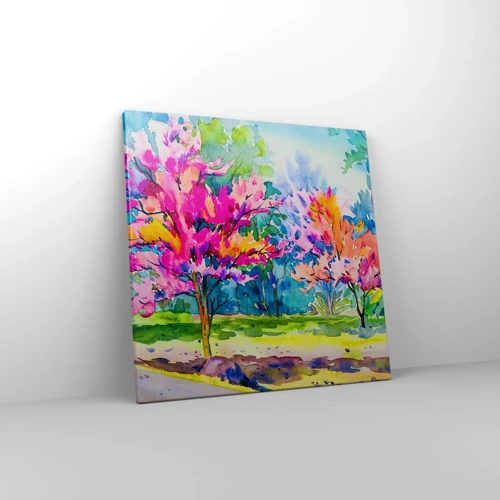 Canvastavla - Bild på duk - Regnbågsträdgård i vårskenet - 50x50 cm