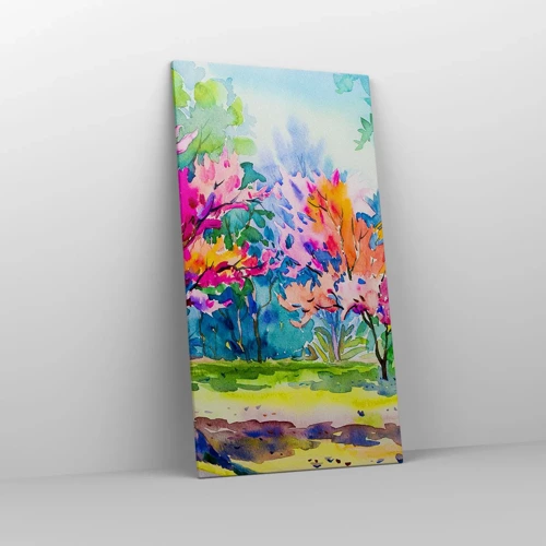 Canvastavla - Bild på duk - Regnbågsträdgård i vårskenet - 65x120 cm