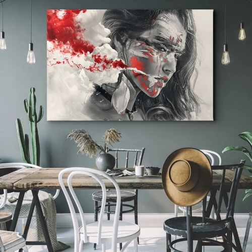 Canvastavla - Bild på duk - Röd-vit absurdhet - 70x50 cm