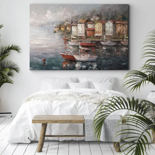 Canvastavla - Bild på duk - Romantisk hamn - 120x80 cm