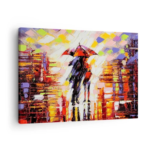 Canvastavla - Bild på duk - Tillsammans genom natten och regnet - 70x50 cm