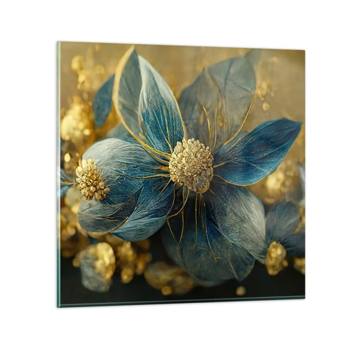 Glastavla - Bild på glas - Blommande av guld - 50x50 cm