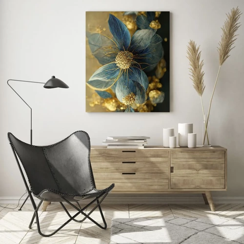 Glastavla - Bild på glas - Blommande av guld - 50x70 cm