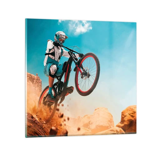 Glastavla - Bild på glas - Cykelgalning - 70x70 cm