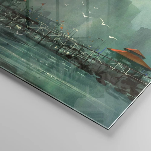 Glastavla - Bild på glas - Duggig dag i hamnen - 70x50 cm