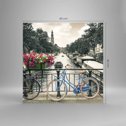 Glastavla - Bild på glas - En Amsterdams gatas färger - 40x40 cm
