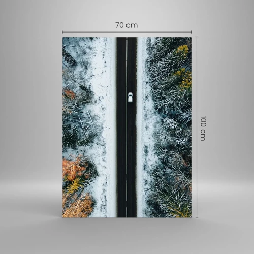 Glastavla - Bild på glas - Genom vinterskogen - 70x100 cm