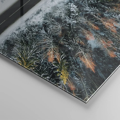 Glastavla - Bild på glas - Genom vinterskogen - 90x30 cm