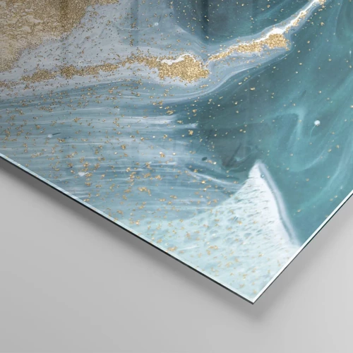 Glastavla - Bild på glas - Guld- och turkosvirvel - 100x40 cm