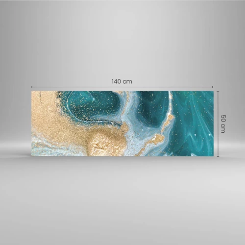 Glastavla - Bild på glas - Guld- och turkosvirvel - 140x50 cm