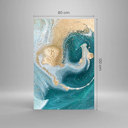 Glastavla - Bild på glas - Guld- och turkosvirvel - 80x120 cm