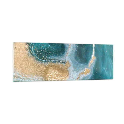 Glastavla - Bild på glas - Guld- och turkosvirvel - 90x30 cm