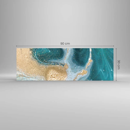 Glastavla - Bild på glas - Guld- och turkosvirvel - 90x30 cm