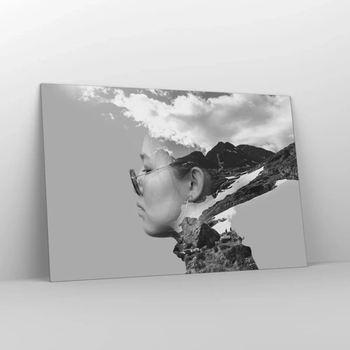 Glastavla - Bild på glas - Huvud- och molnig porträtt - 120x80 cm