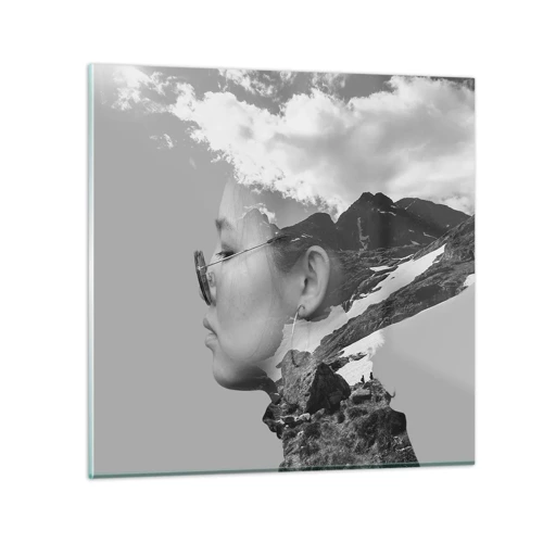 Glastavla - Bild på glas - Huvud- och molnig porträtt - 40x40 cm