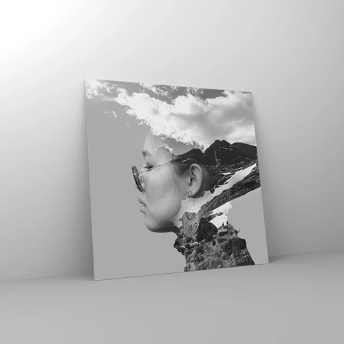 Glastavla - Bild på glas - Huvud- och molnig porträtt - 40x40 cm