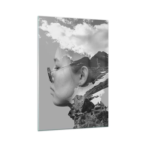 Glastavla - Bild på glas - Huvud- och molnig porträtt - 70x100 cm