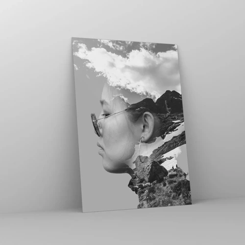 Glastavla - Bild på glas - Huvud- och molnig porträtt - 70x100 cm