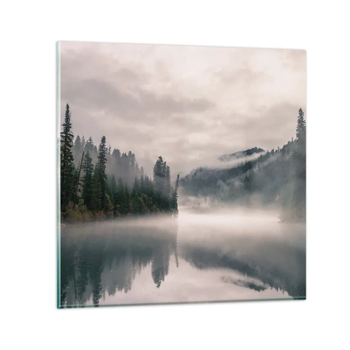 Glastavla - Bild på glas - I förundran, i dimman - 50x50 cm