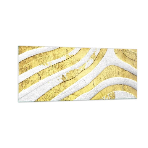 Glastavla - Bild på glas - Komposition i vitt och guld - 100x40 cm