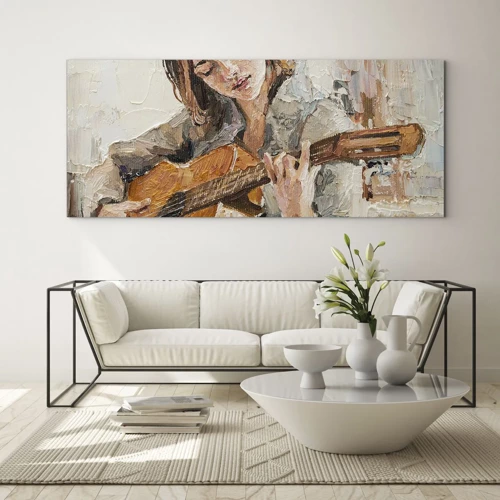 Glastavla - Bild på glas - Konsert för gitarr och en flickas hjärta - 100x40 cm