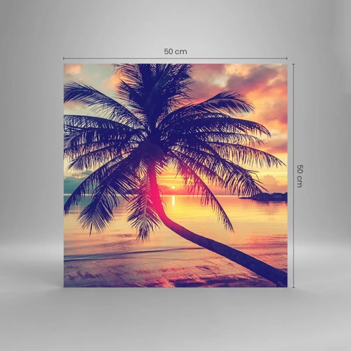Glastavla - Bild på glas - Kväll under palmerna - 50x50 cm