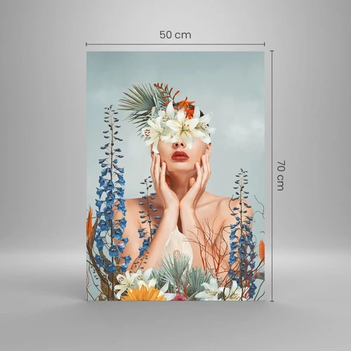 Glastavla - Bild på glas - Kvinna - blomma - 50x70 cm