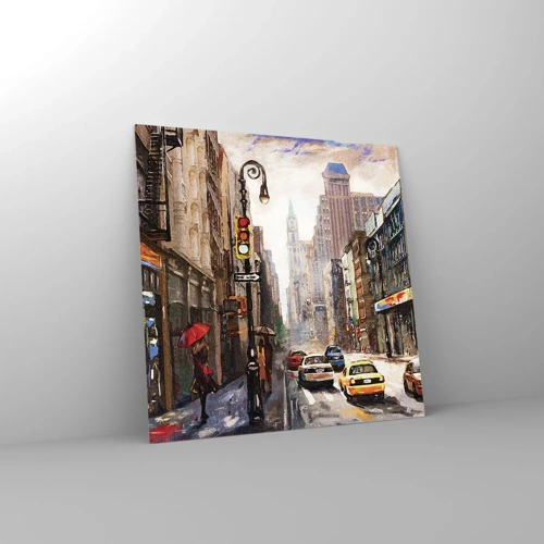 Glastavla - Bild på glas - New York - färgglad också i regnet - 60x60 cm