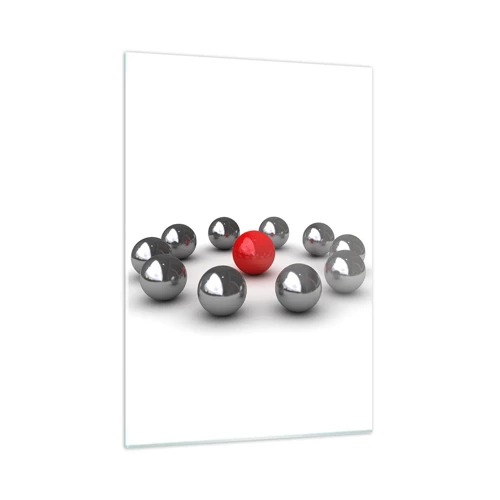 Glastavla - Bild på glas - Ring i silver och röd - 50x70 cm