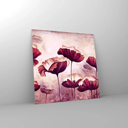 Glastavla - Bild på glas - Röd och vit flinga - 70x70 cm
