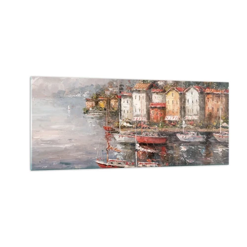 Glastavla - Bild på glas - Romantisk hamn - 100x40 cm