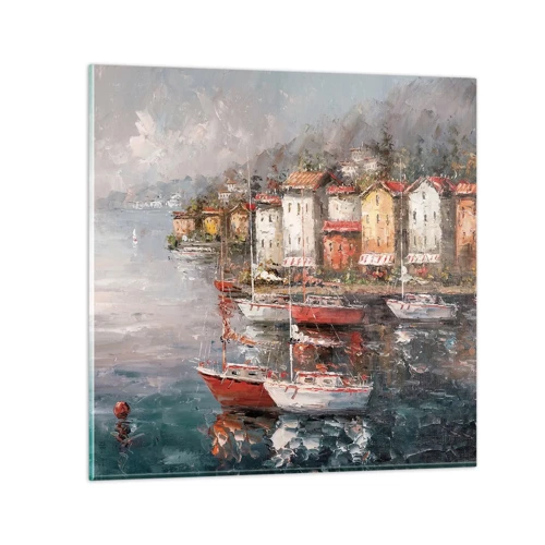 Glastavla - Bild på glas - Romantisk hamn - 30x30 cm