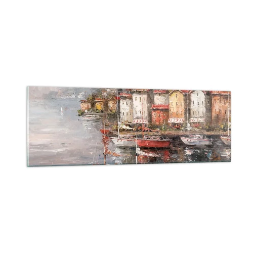 Glastavla - Bild på glas - Romantisk hamn - 90x30 cm