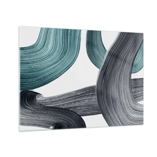 Glastavla - Bild på glas - Smaragd och svarta spår - 70x50 cm