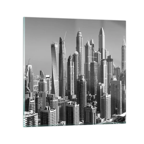 Glastavla - Bild på glas - Stad över öknen - 50x50 cm