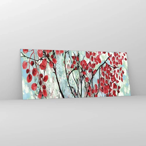 Glastavla - Bild på glas - Träd i scharlakansröd - 100x40 cm