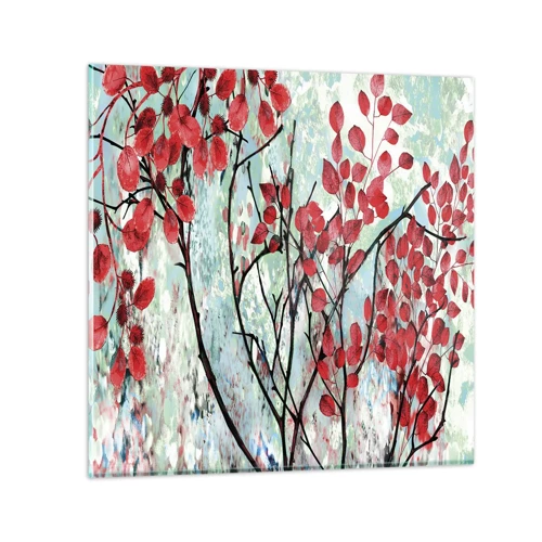 Glastavla - Bild på glas - Träd i scharlakansröd - 70x70 cm