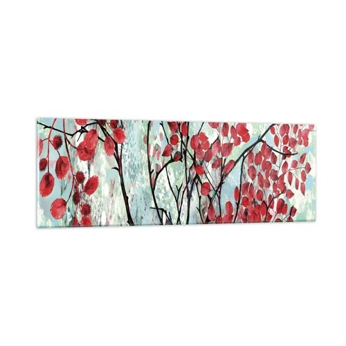 Glastavla - Bild på glas - Träd i scharlakansröd - 90x30 cm