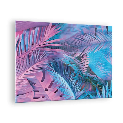 Glastavla - Bild på glas - Tropiken i rosa och blått - 70x50 cm