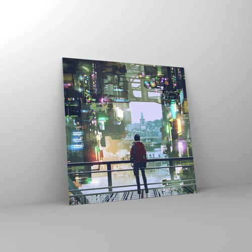 Glastavla - Bild på glas - Två världar - 70x70 cm