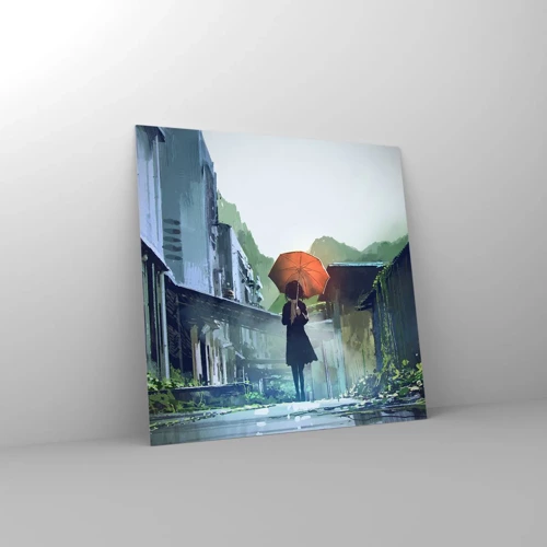 Glastavla - Bild på glas - Uppfriskande regn - 50x50 cm