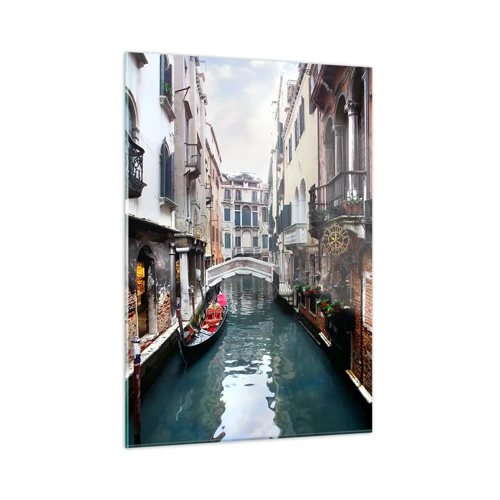 Glastavla - Bild på glas - Venedig-landskap med gondol och bro - 50x70 cm